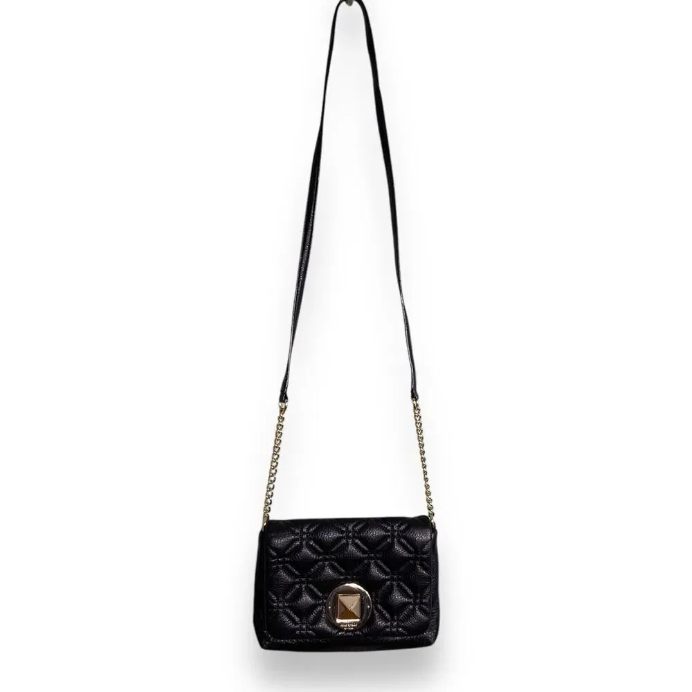Kate Spade Quilted Leather Crossbody Purse Bag Chain Strap Black Small Shoulder - Picture 11 of 16